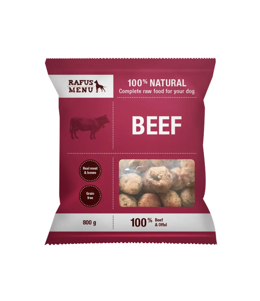 Visavertis jautiena žalias ėdalas šunims su skrandžiais “KOTLETUKAI”, 800 g