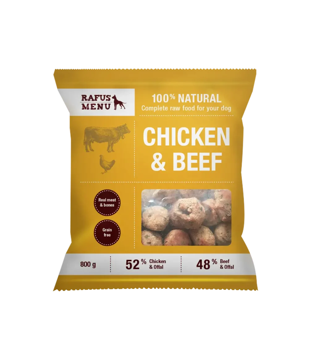 Visavertis vištienos su jautiena žalias ėdalas šunims “KOTLETUKAI”, 800 g