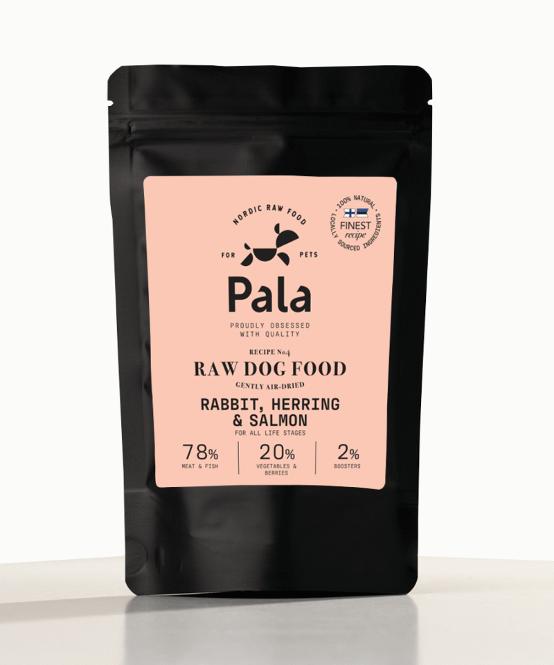 RECEPTAS NR. 4, 100 g, Pala džiovintas RAW maistas šunis: triušiena, silkė ir lašiša