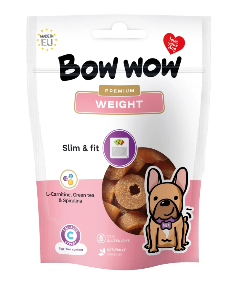 Bow Wow Sveikam svoriui: Natūralus skanėstas su L-karnitinu, žaliąja arbata ir spirulina 60 g